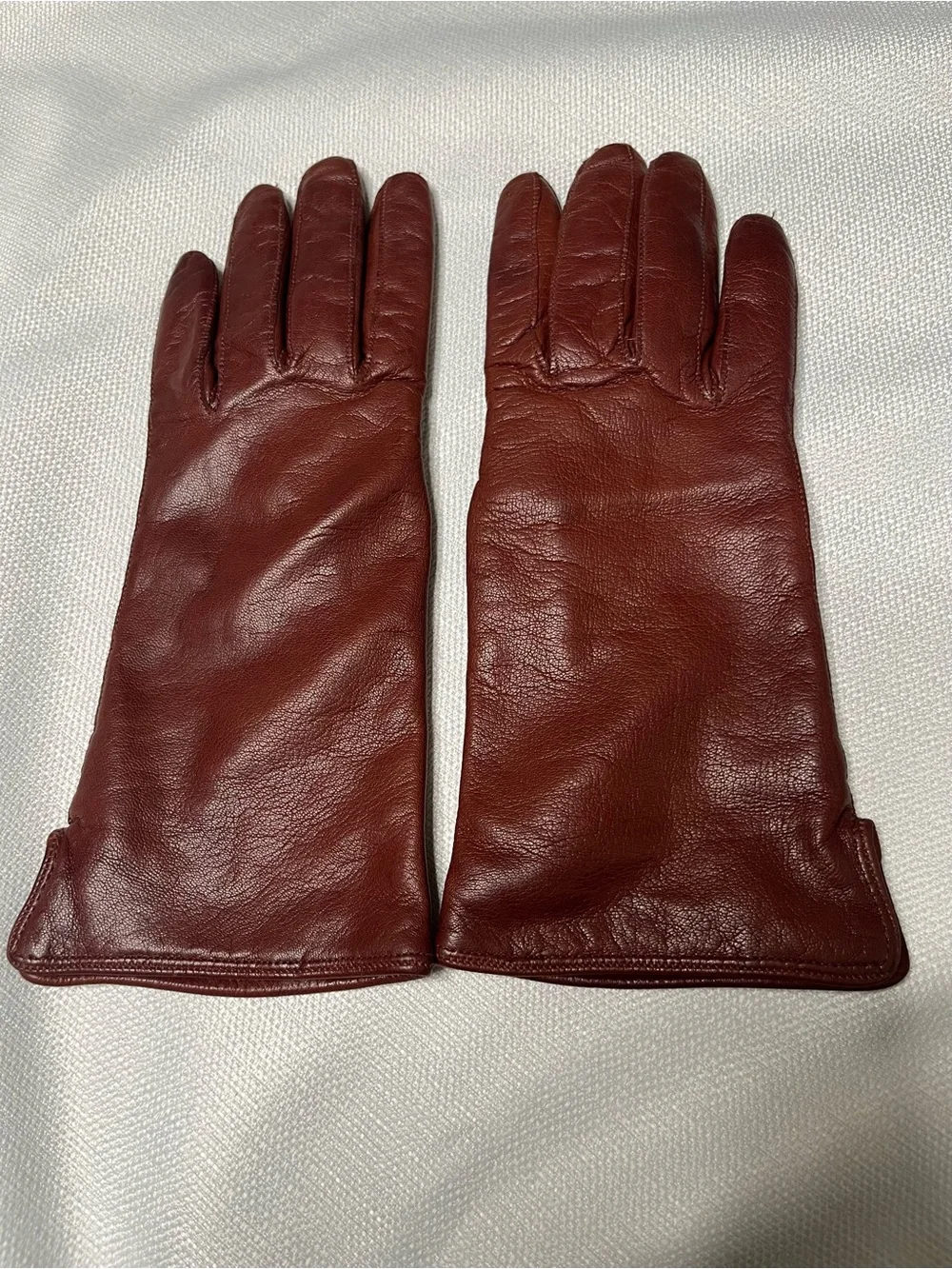 Coach Cognac Brown Leather Gloves 100% Cashmere Lining Quiet Luxury Winter